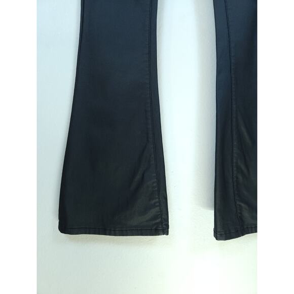 Edikted Medium High-rise Black Coated Faux Leather Flare And Stretchy Pants - Picture 10 of 12